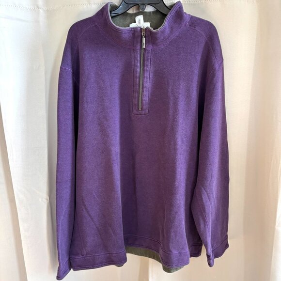 Tommy Bahama Men Pullover 3XL Purple Green Reversible Sweater 1/4 Zip Prep 18912 - Picture 1 of 9